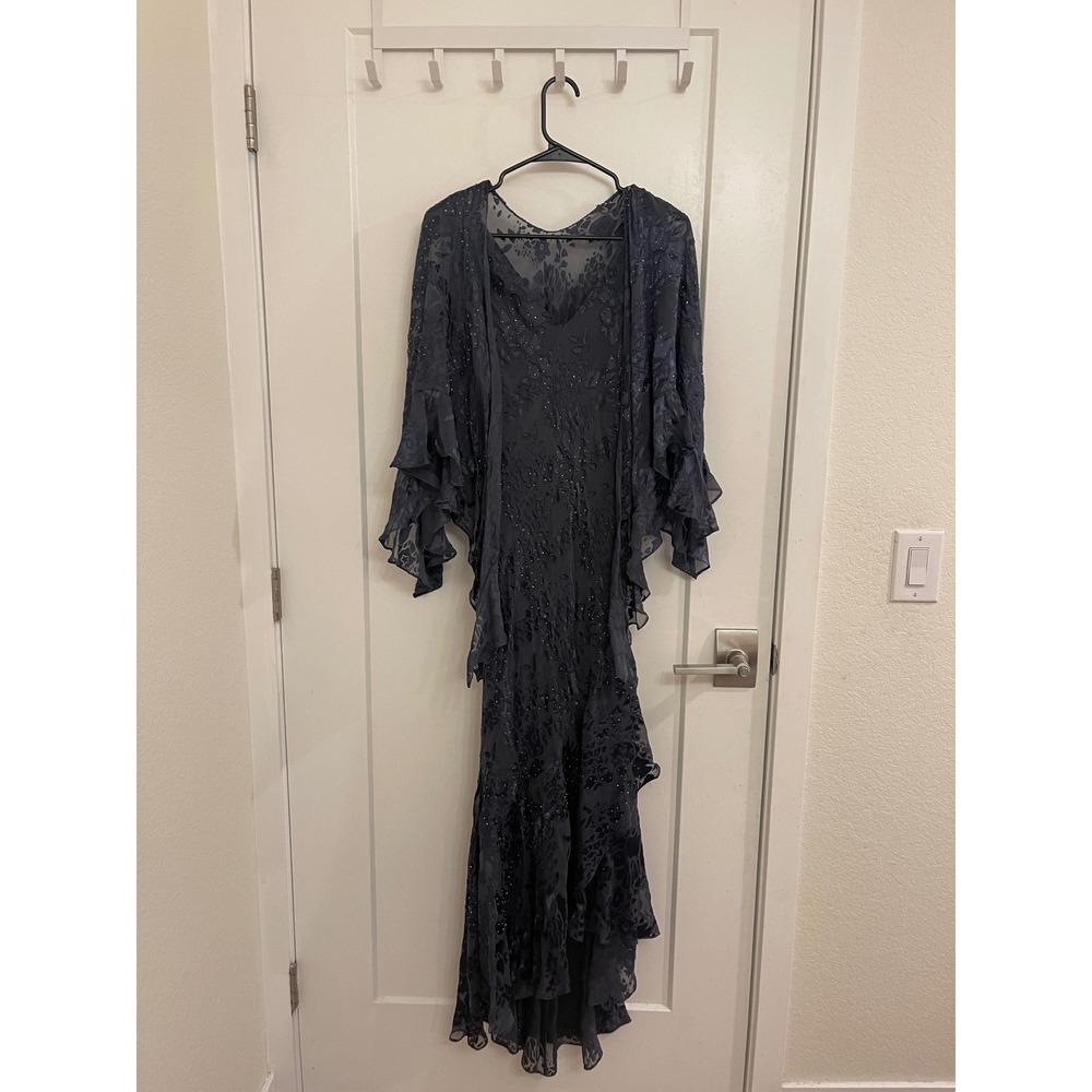 Vintage Silk Whimseygoth Alex Evenings Beaded Maxi Dress Set Wedding‎